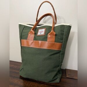 Rugged Green and Brown Canvas Tote Bag